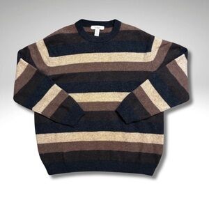 Turnbury 100% Lambswool Neutral Striped Crewneck Sweater • Academia Cozy Knit